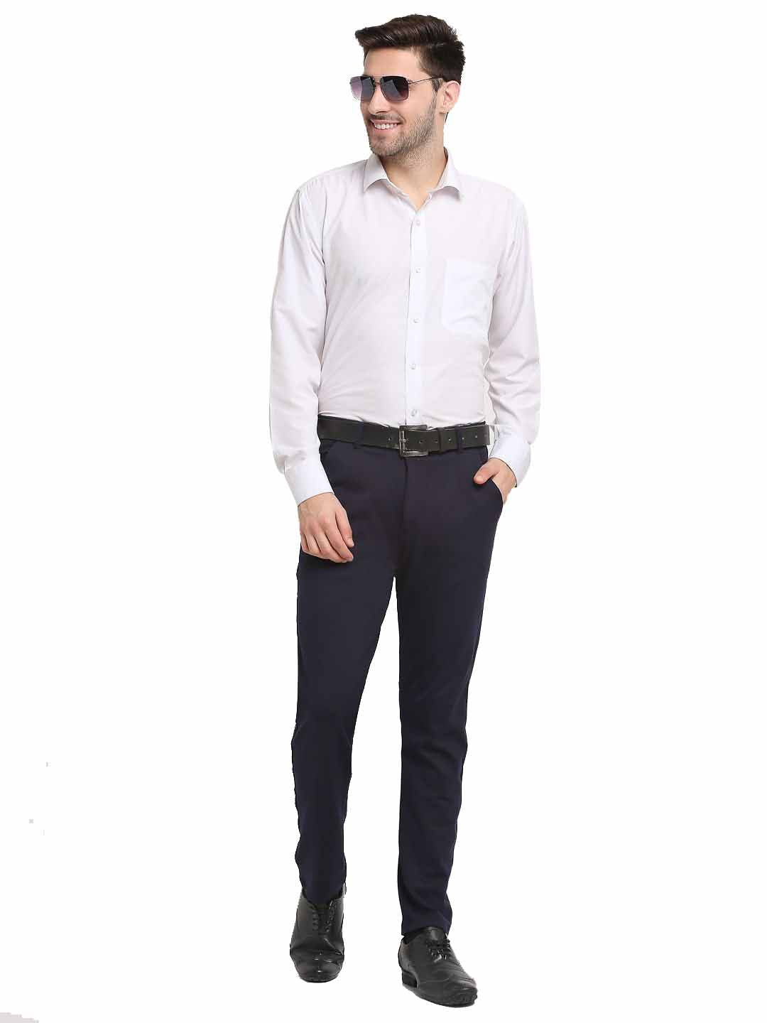 Jainish Men's Navy Blue 4-Way Lycra Tapered Fit Trousers ( FGP 269Navy ) - Distacart