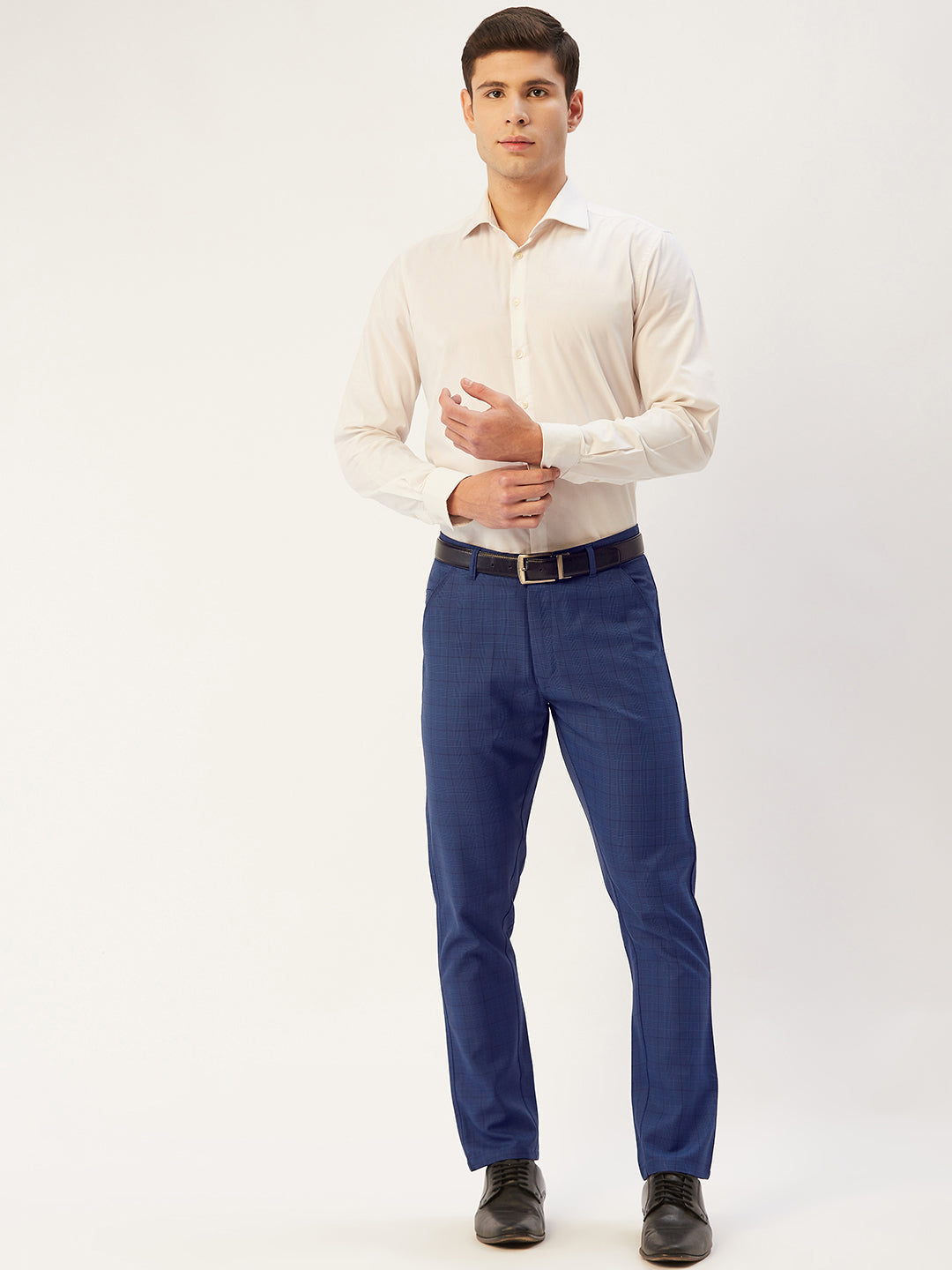 Jainish Men's Blue Checked Formal Trousers ( FGP 270 Blue ) - Distacart