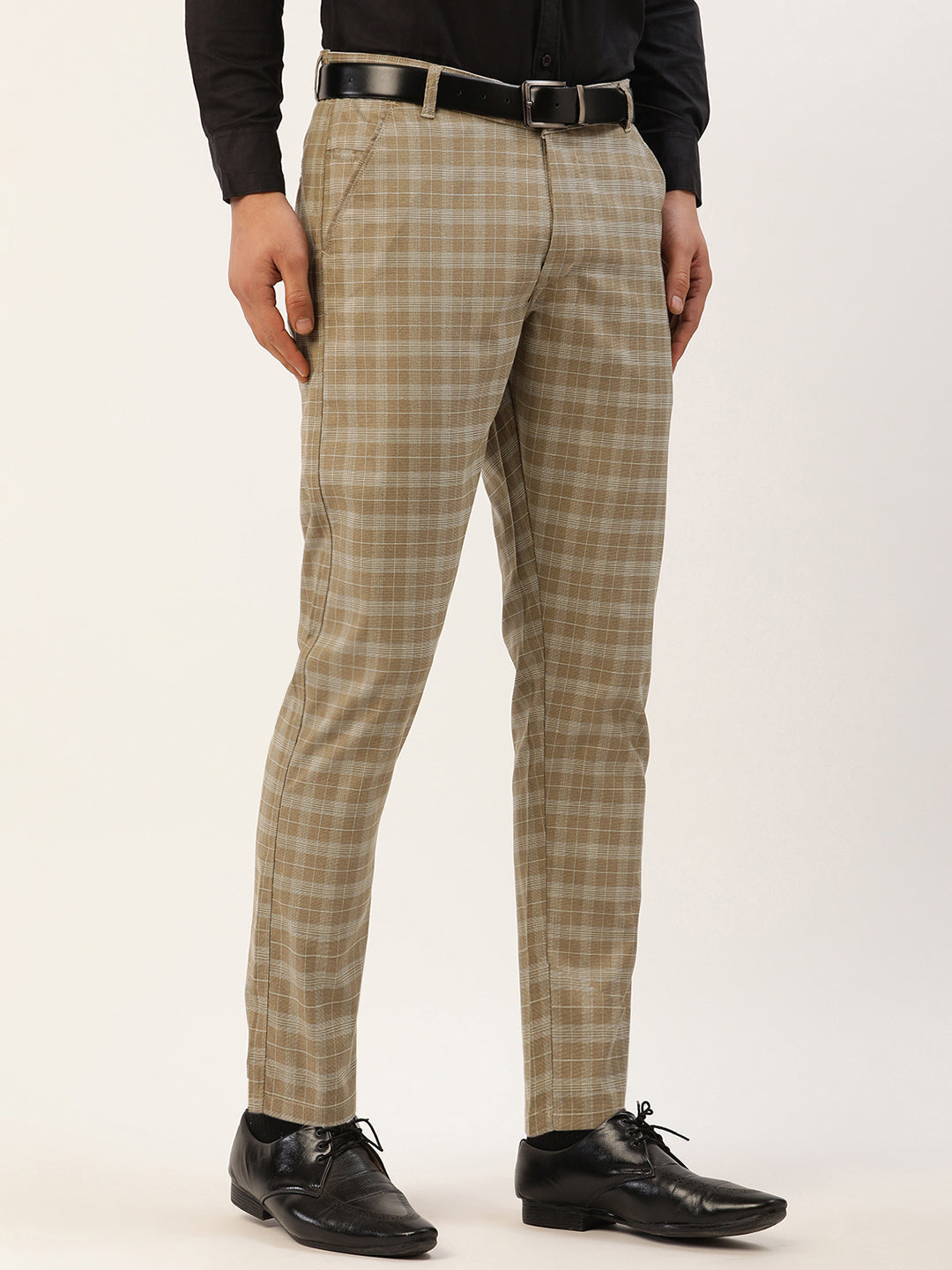 Jainish Men's Beige Tartan Checked Formal Trousers ( FGP 271 Beige ) - Distacart