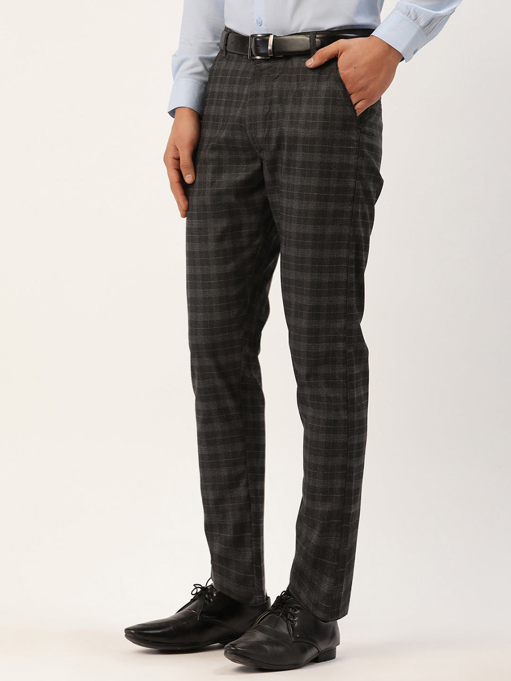 Jainish Men's Black Tartan Checked Formal Trousers ( FGP 271 Black ) - Distacart
