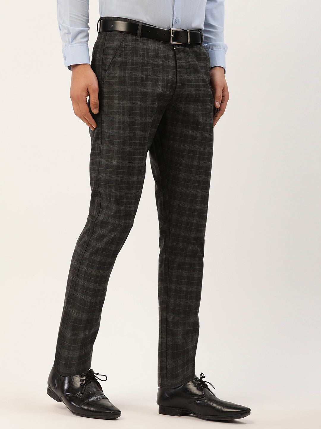 Jainish Men's Black Tartan Checked Formal Trousers ( FGP 271 Black ) - Distacart