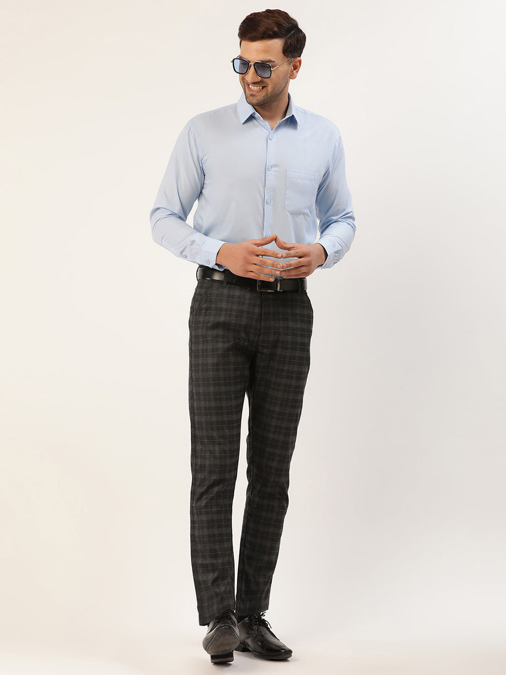 Jainish Men's Black Tartan Checked Formal Trousers ( FGP 271 Black ) - Distacart