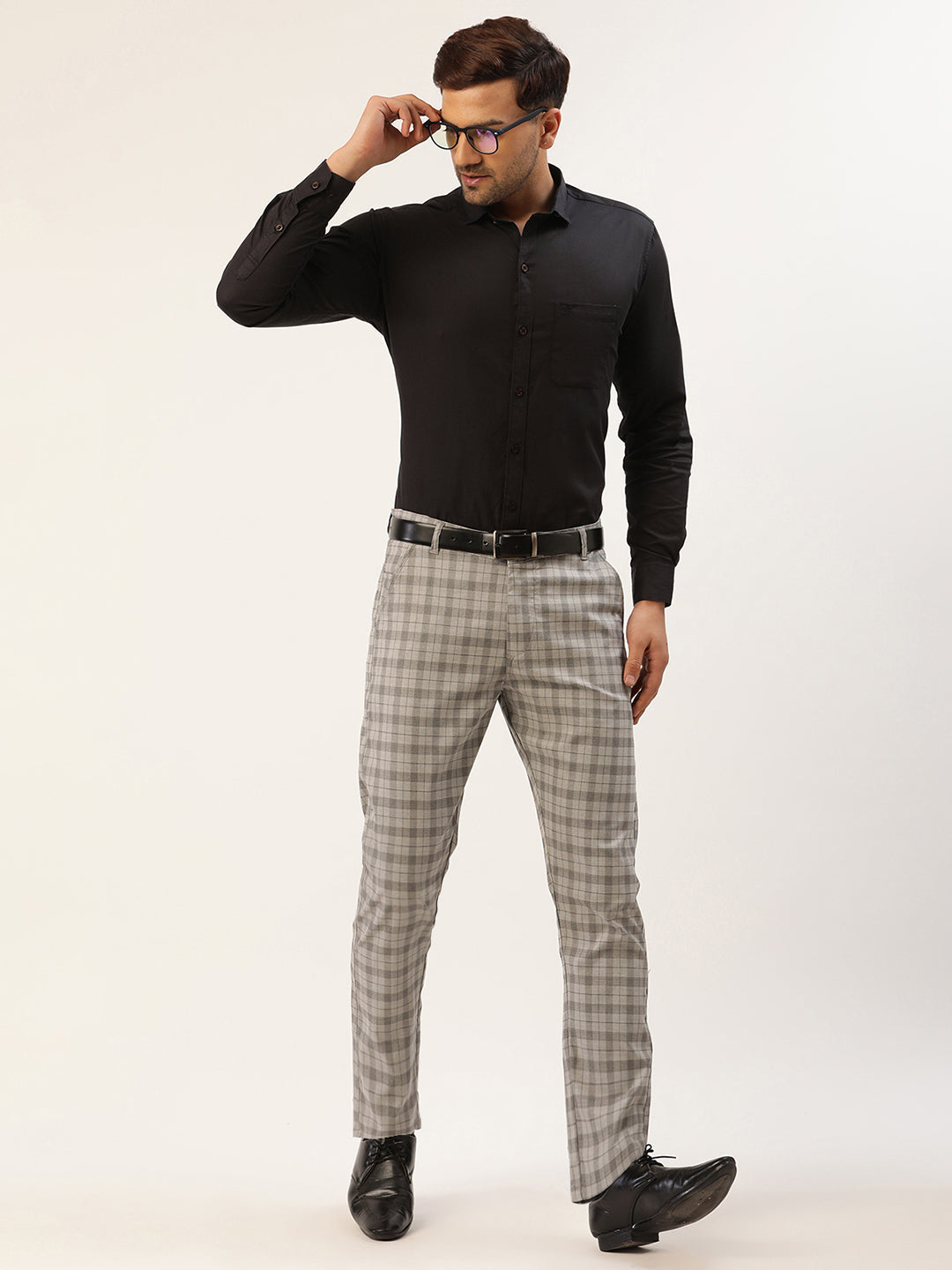 Jainish Men's Grey Tartan Checked Formal Trousers ( FGP 271 Grey ) - Distacart