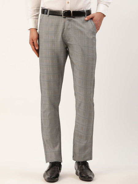 Jainish Men's Grey Window Checked Formal Trousers ( FGP 272 Grey )