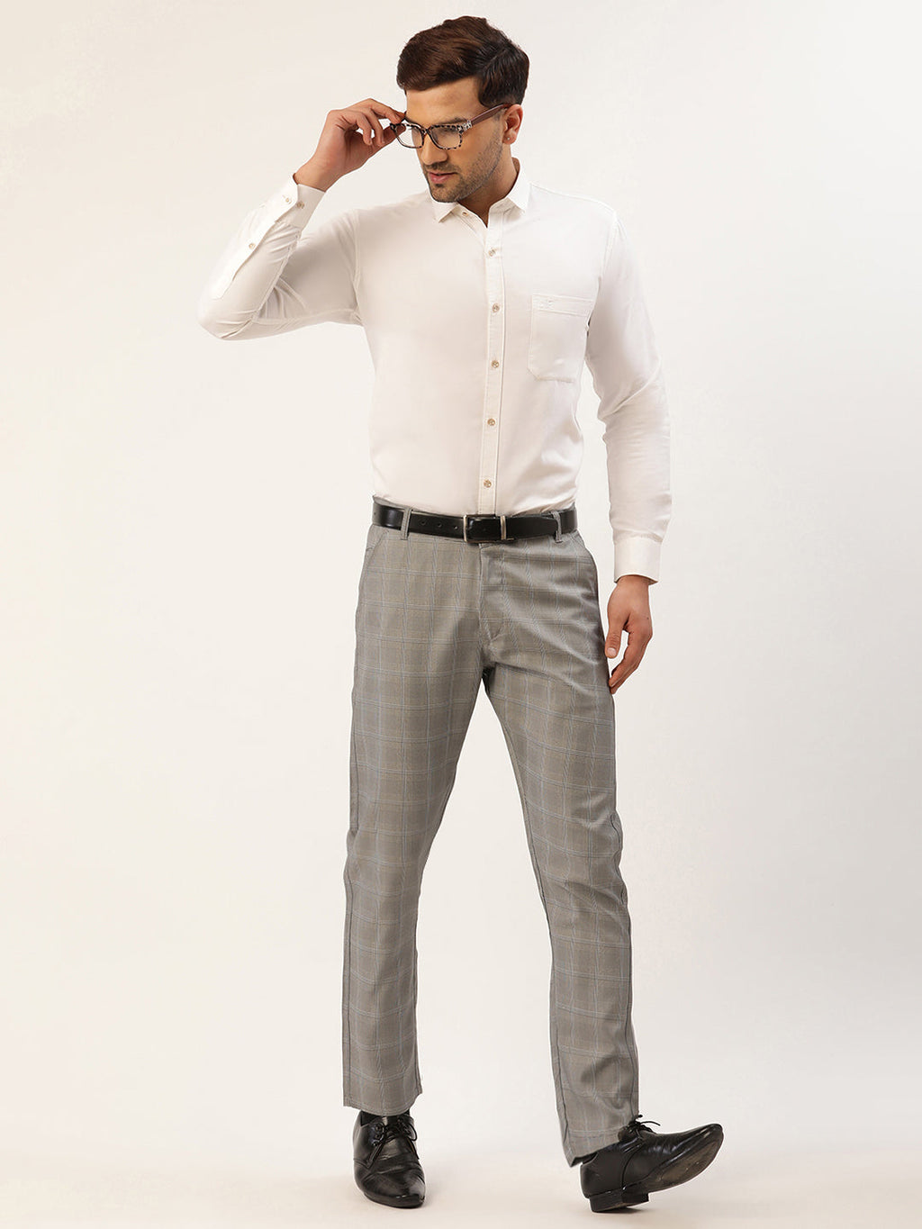 Jainish Men's Grey Window Checked Formal Trousers ( FGP 272 Grey ) - Distacart
