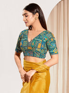 Joban Fashion Fire Blue Viscose Rayon Padded Blouse With V Neck Elbow Sleeves - Distacart