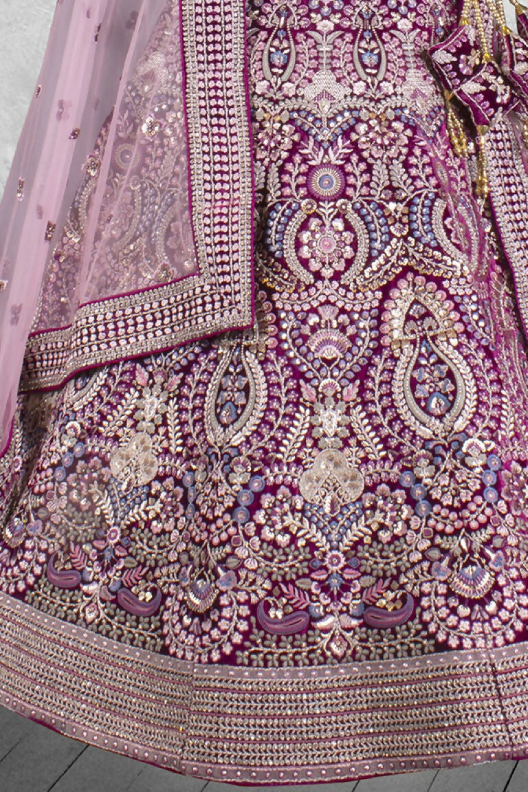 Lavendar & Wine Hand work Semi Stitched Lehenga Choli with Dupatta - Nimaya Lagnotsav