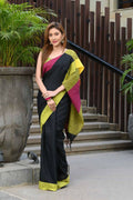 Beatitude Black Cotton Handloom Saree