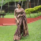 DEIANA'S Beautiful Designer Golden zari Soft Lichi Silk Saree - Brown