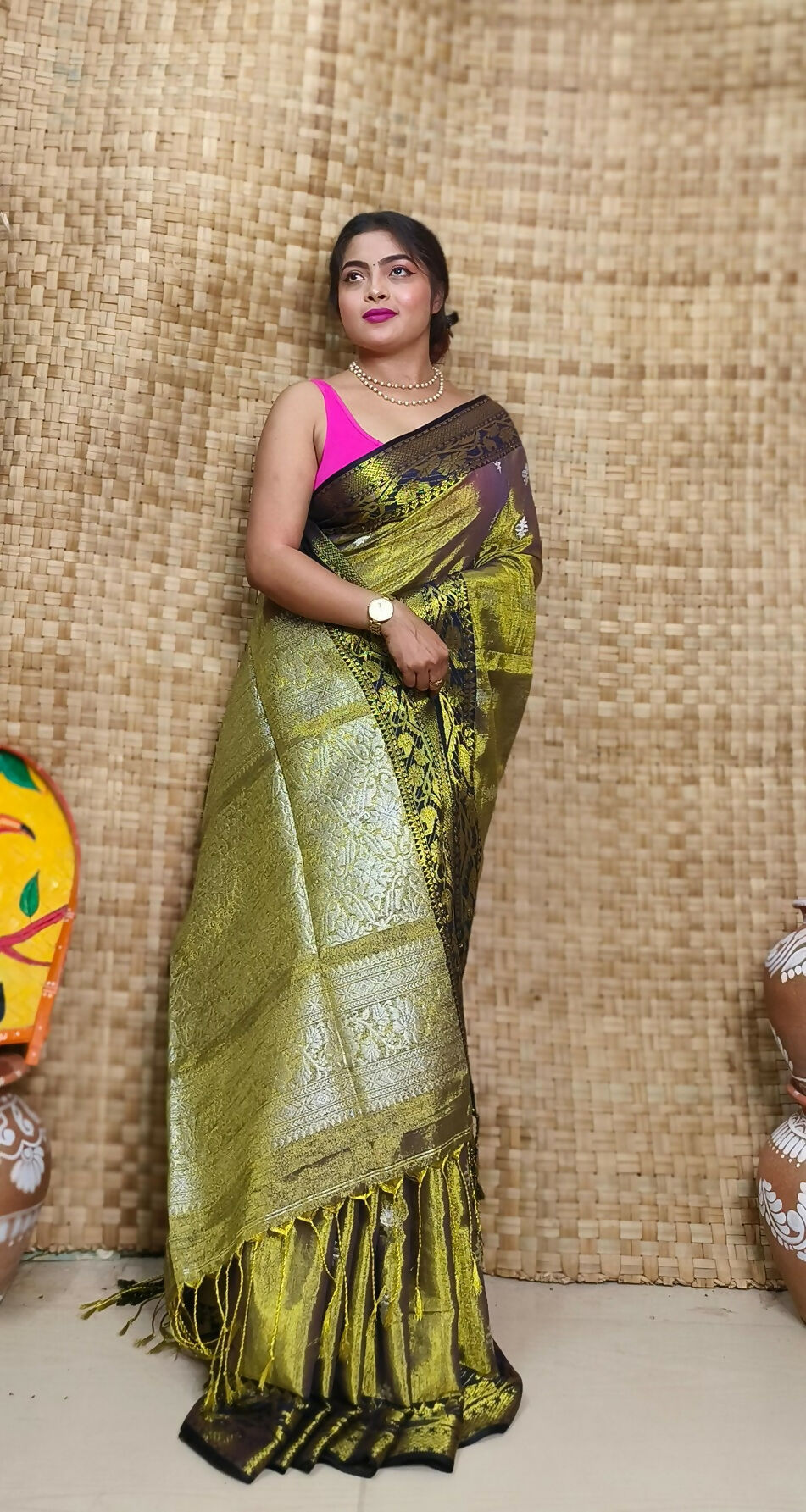 Exclusive Collection Pista Beautiful Tissue Benarasi Saree