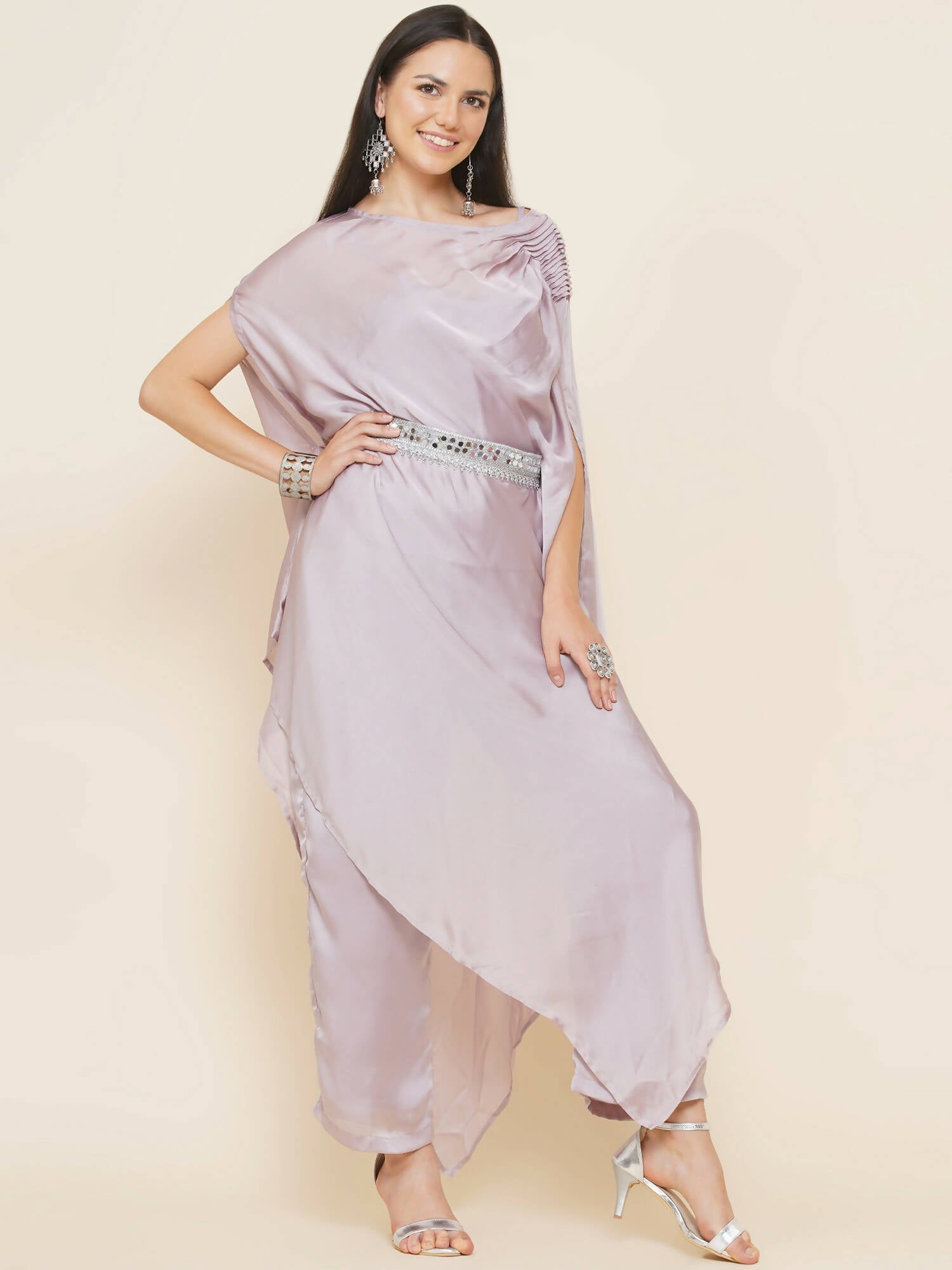 Women Republic Lavender Georgette Assymetical Kurta With Palazzo - Distacart