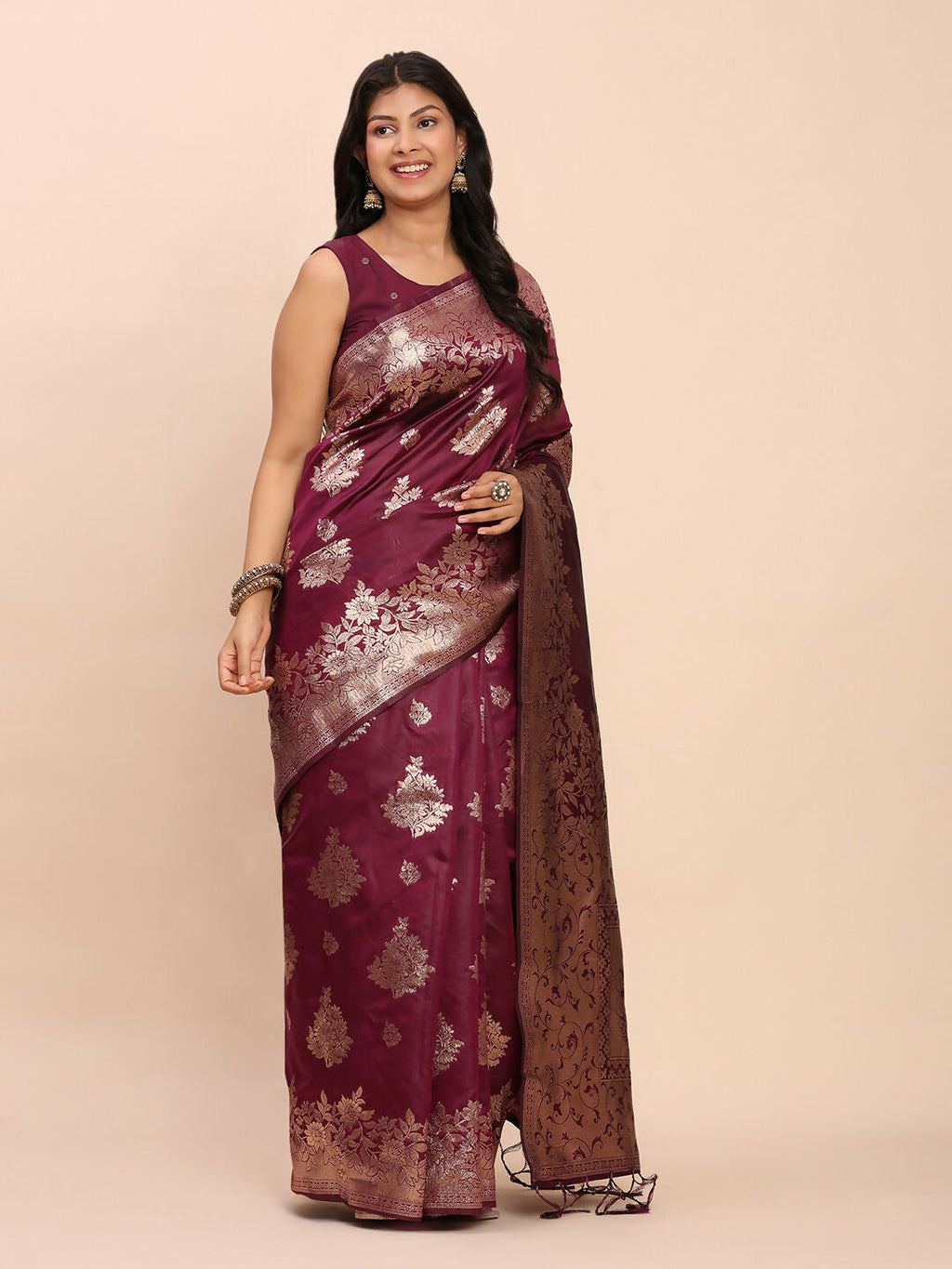 Shree Shyam Fashion Banarasi Silk Purple Saree - Distacart