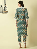 Myshka Women's Green Straight Printed Kurta