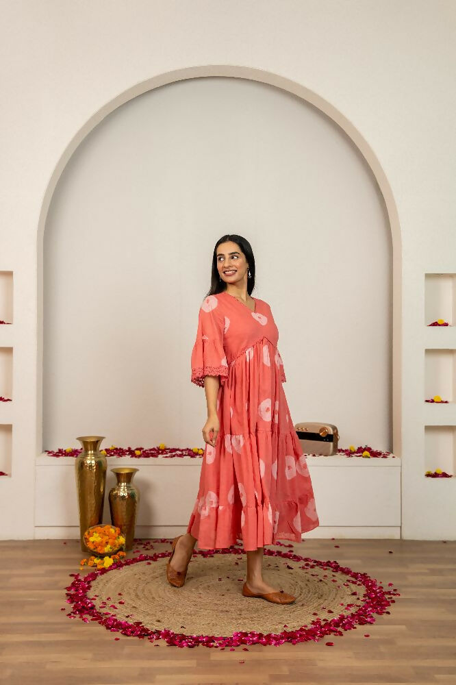 Joban Fashion Pink Tie & Dye Cotton Dress - Distacart