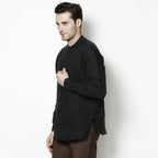 Even Apparels Black Linen Linen Men's Kurta With Band Collar - Distacart