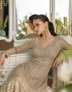 Anaita Beige Heavy Georgette Stitched Suit with Sequence & Diamond work - Distacart