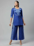 Ahalyaa Womens Royal Blue Pure Cotton Printed Tunic Palazzo Set - Distacart