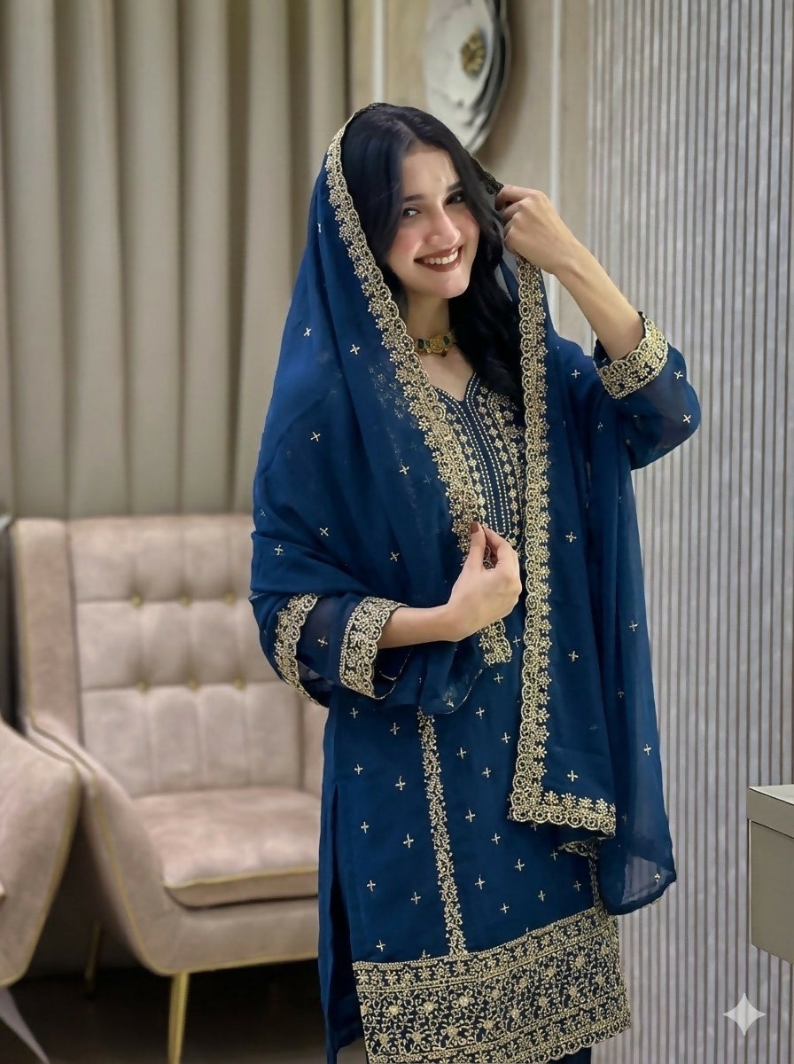 Teeya Creation Blue Color Faux Georgette Embroidery Work Party Wear Salwar Suit - Distacart
