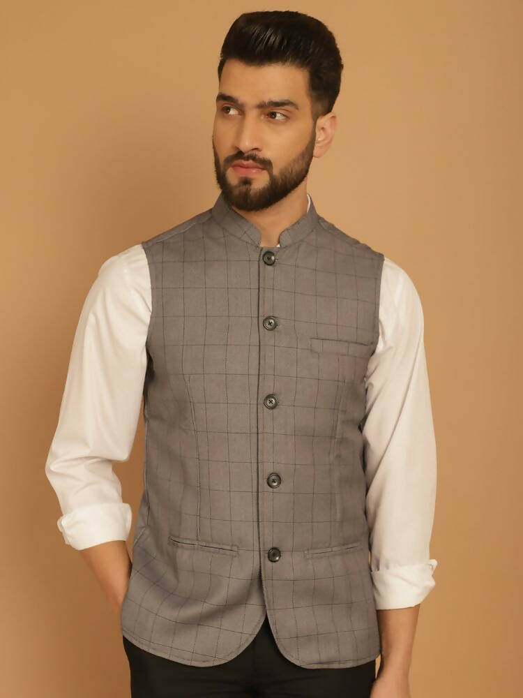 Even Apparels Nehru Jacket With Welt Pockets - Grey