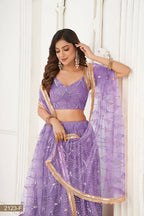 Eilara Glamorous Lavender Net With Sequins And Thread Embroidery Real Mirror Work Lehenga Choli For Wedding