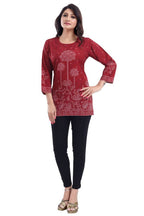 Snehal Creations Maroon Faux Crepe Printed Short Kurti Tunic Top