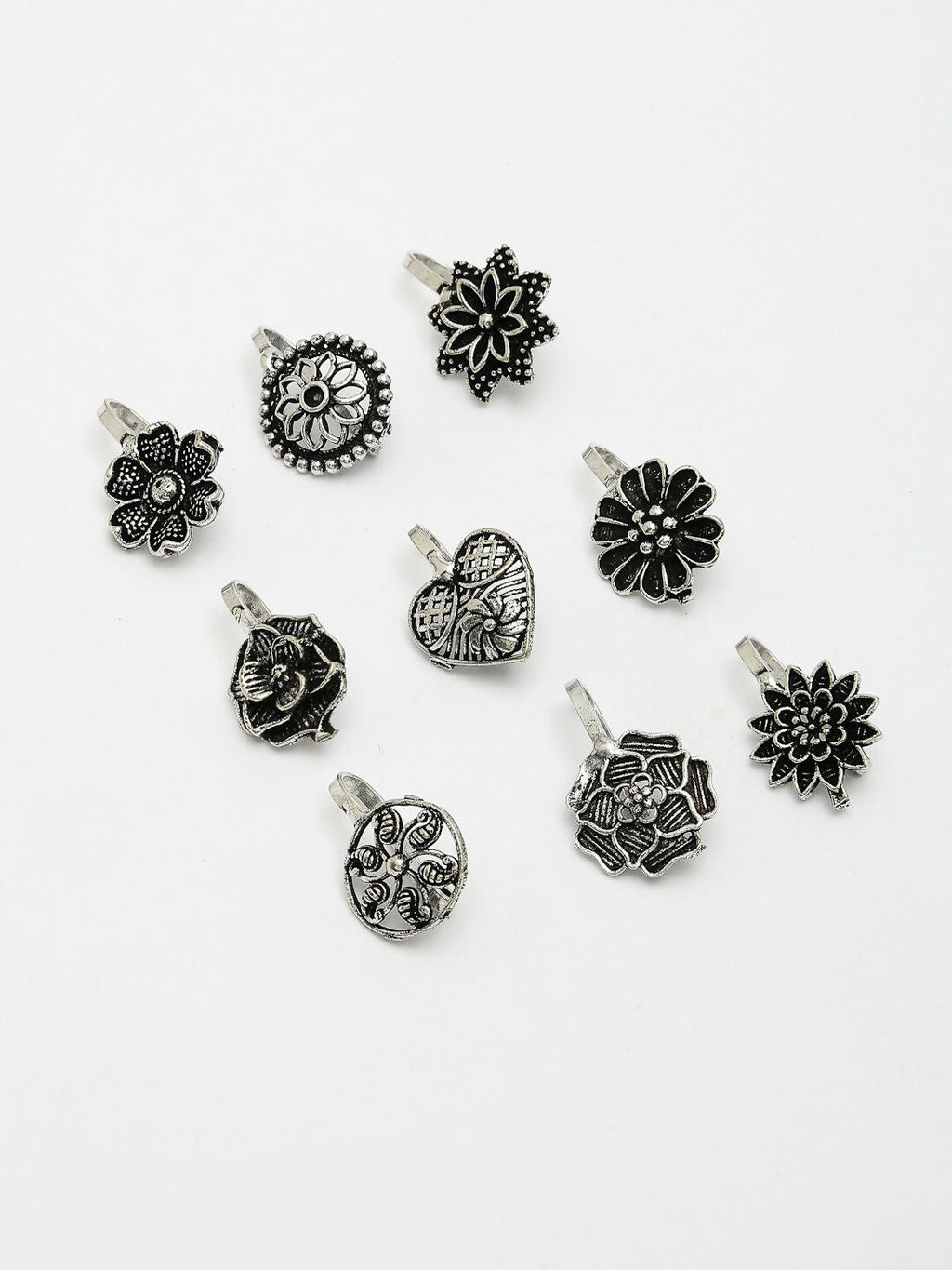 NVR Women's Set of 9 Silver-Plated German Silver Nose Pins