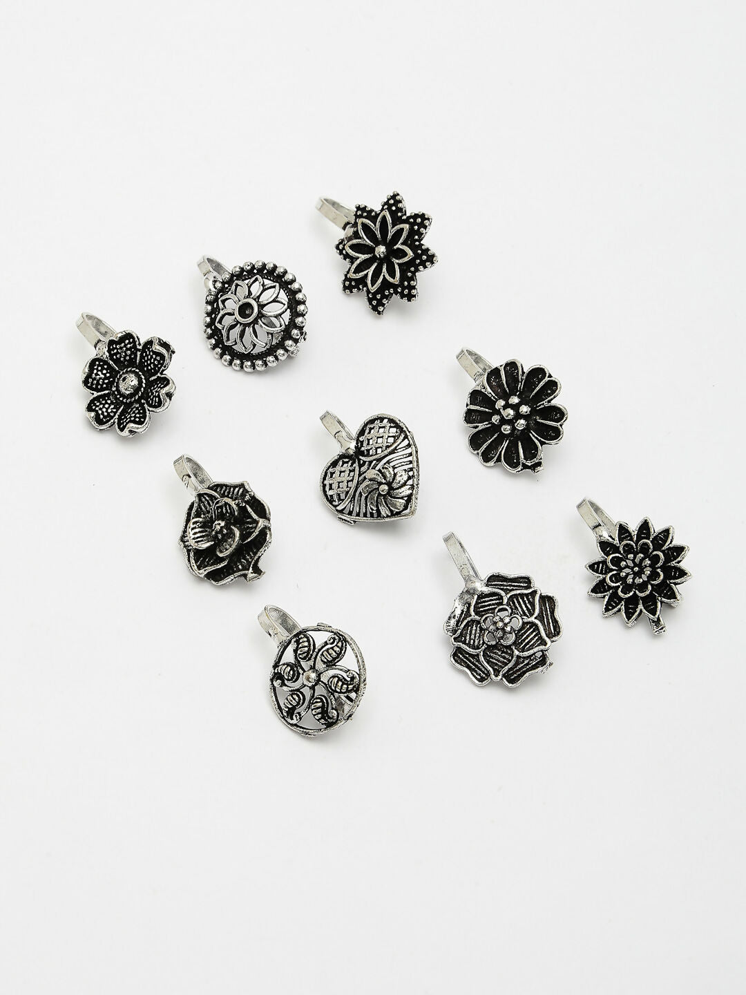 NVR Women's Set of 9 Silver-Plated German Silver Nose Pins
