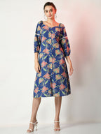 Myshka Women's Blue Printed Dress - Distacart
