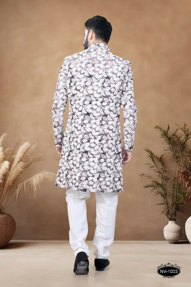 Joban Fashion Men's Brown Straight Swed Velvet Thread & Sequence Embroidery All Over Indo-Western Kurta Set - Distacart