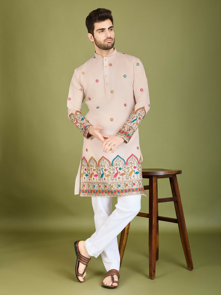 Vastranavya Ivory Exclusive Festival Wear Viscose Silk Thread & Sequence Embroidered Work Kurta