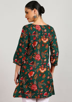 Aavyora Women's Green Floral Printed Flared Tunic - Distacart
