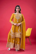 Teeya Creation Yellow Color Faux georgette Embroidery Work Sharara Set - Distacart