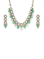 Maharani Green Stone & Kundan Neckpiece with Earrings- Ruby Raang