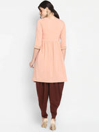 Janasya Peach-Coloured & Maroon Printed Angrakha Gotta Patti Kurta with Dhoti Pants - Distacart