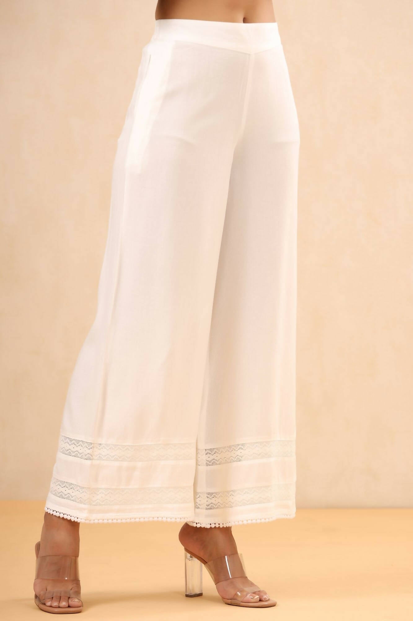 Juniper Women White Rayon Solid Straight Palazzo - Distacart