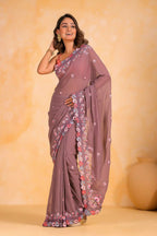 Vamsee Priya Lavender Georgette Silk Saree
