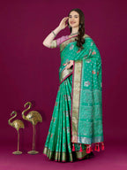 Lorenvalley Fashion Teal Patola Silk Woven Design Zari Meenakari Weaving Saree