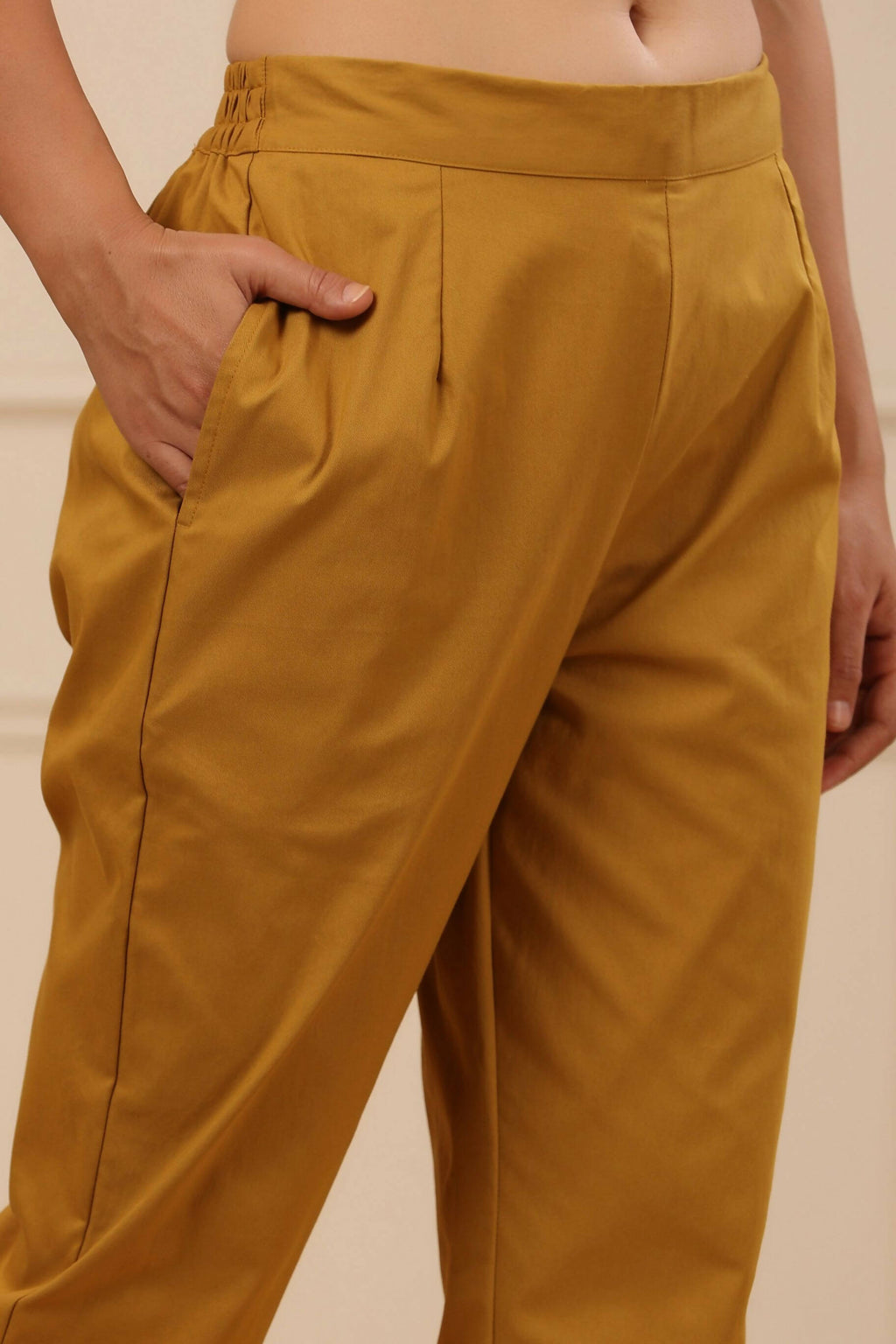 Juniper Women's Mustard Cotton Spendex Solid Straight Pant - Distacart