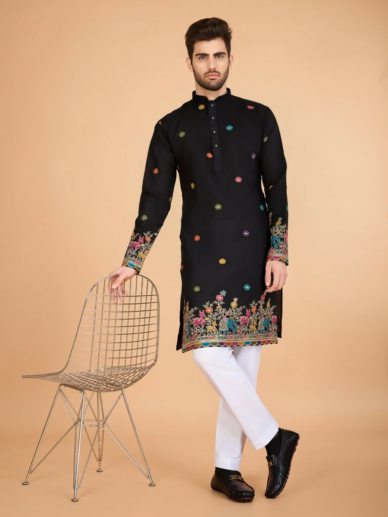 Vastranavya Black Exclusive Festival Wear Viscose Silk Thread & Sequence Embroidered Work Kurta
