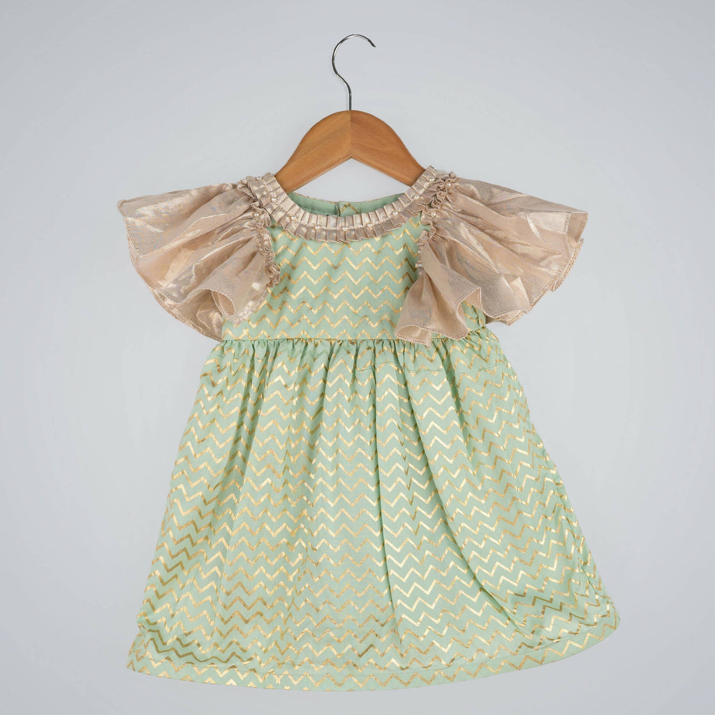 Pink Cow Fashions Gold & Green Printed Dress