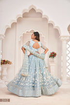 Eilara Women'S Sky Blue Butterfly Net Embroidered Thread Work Festivals Lehenga Choli