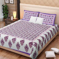 Vamika Printed Cotton White & Purple Bedsheet With Pillow Covers (LEOC_GMLA_PR)