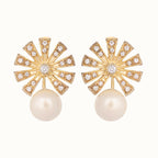 Nuyug 22K Gold-Plated Pearl Drop Zircon Floral Shaped Mini Stud Earrings - Distacart