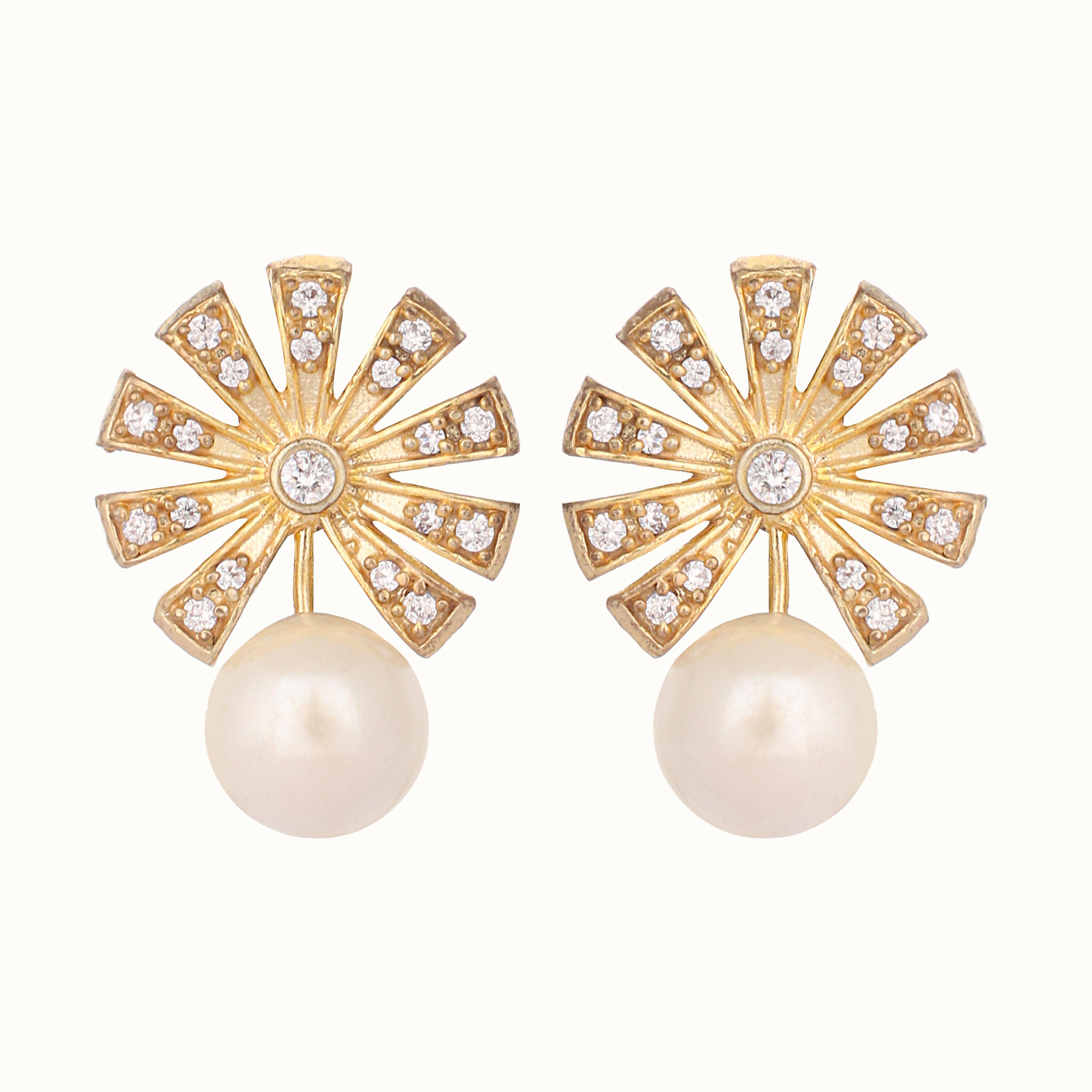 Nuyug 22K Gold-Plated Pearl Drop Zircon Floral Shaped Mini Stud Earrings - Distacart