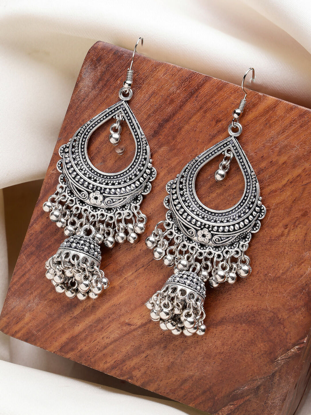 NVR Women's Silver-Plated German Silver Oxidized Jhumka Earrings - Distacart