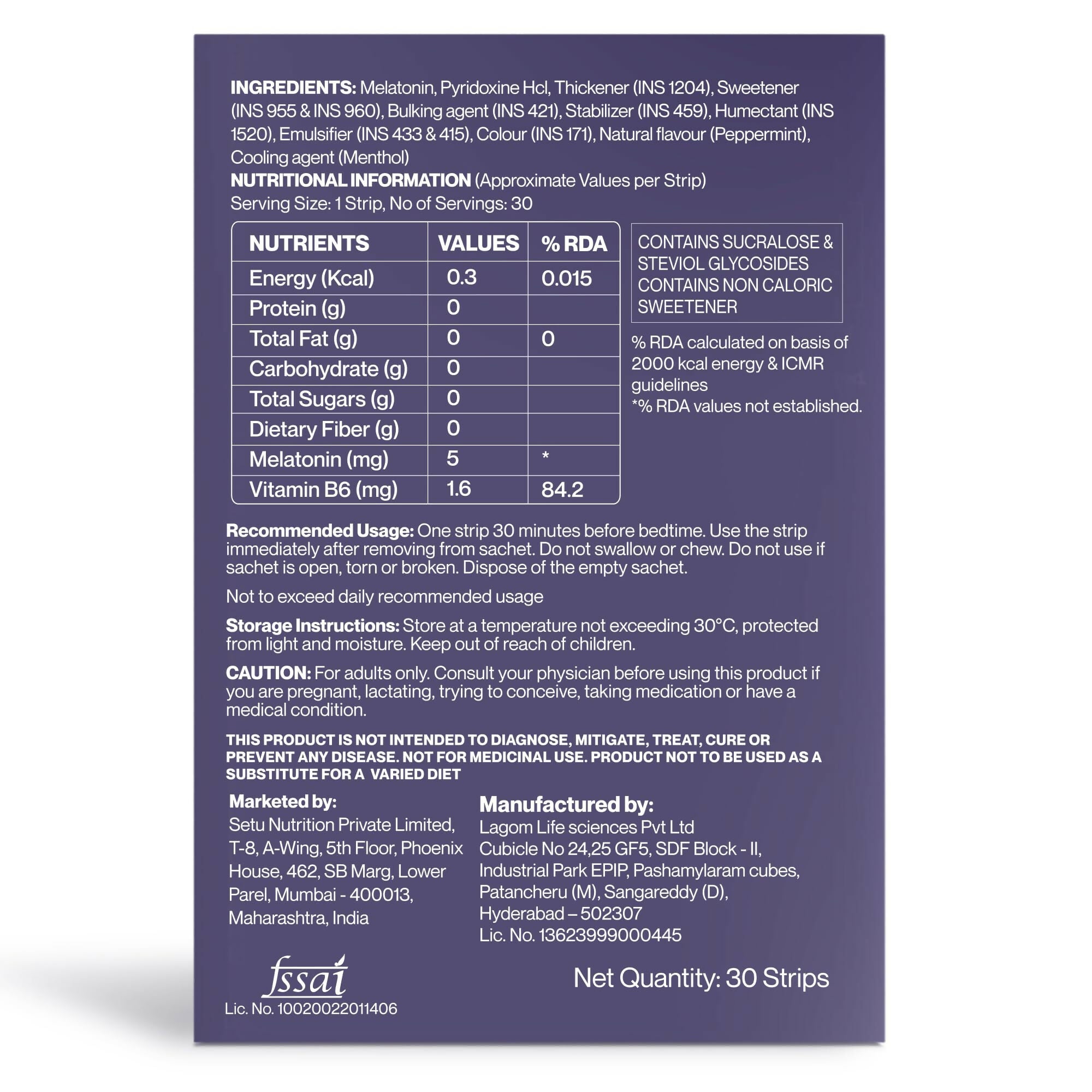 Setu Sleep Restore Plant Based Melatonin - Tasty Mint Flavor