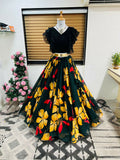 Dishitha Creation Floral Printed Stitched Lehenga & Crop Top - Black & Black