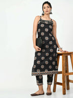 Myshka Women's Black Printed Kurta With Trouser