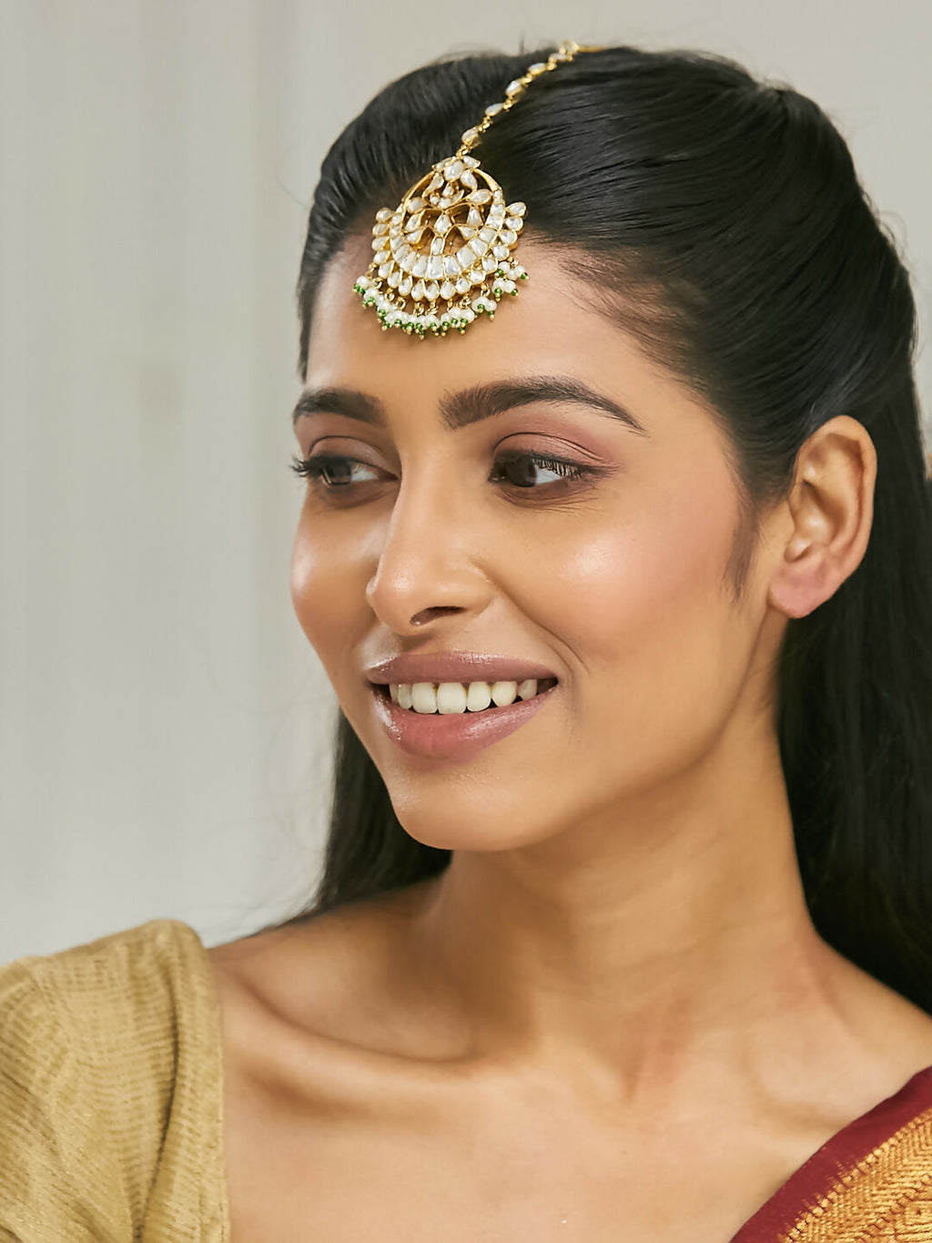 Nuyug 22K Gold-Plated Crystal & Pearl Studded Matha Patti - Distacart