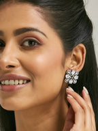 Nuyug 22K Gold-Plated Crystal & Zircon Stone Studded Floral Studs - Distacart
